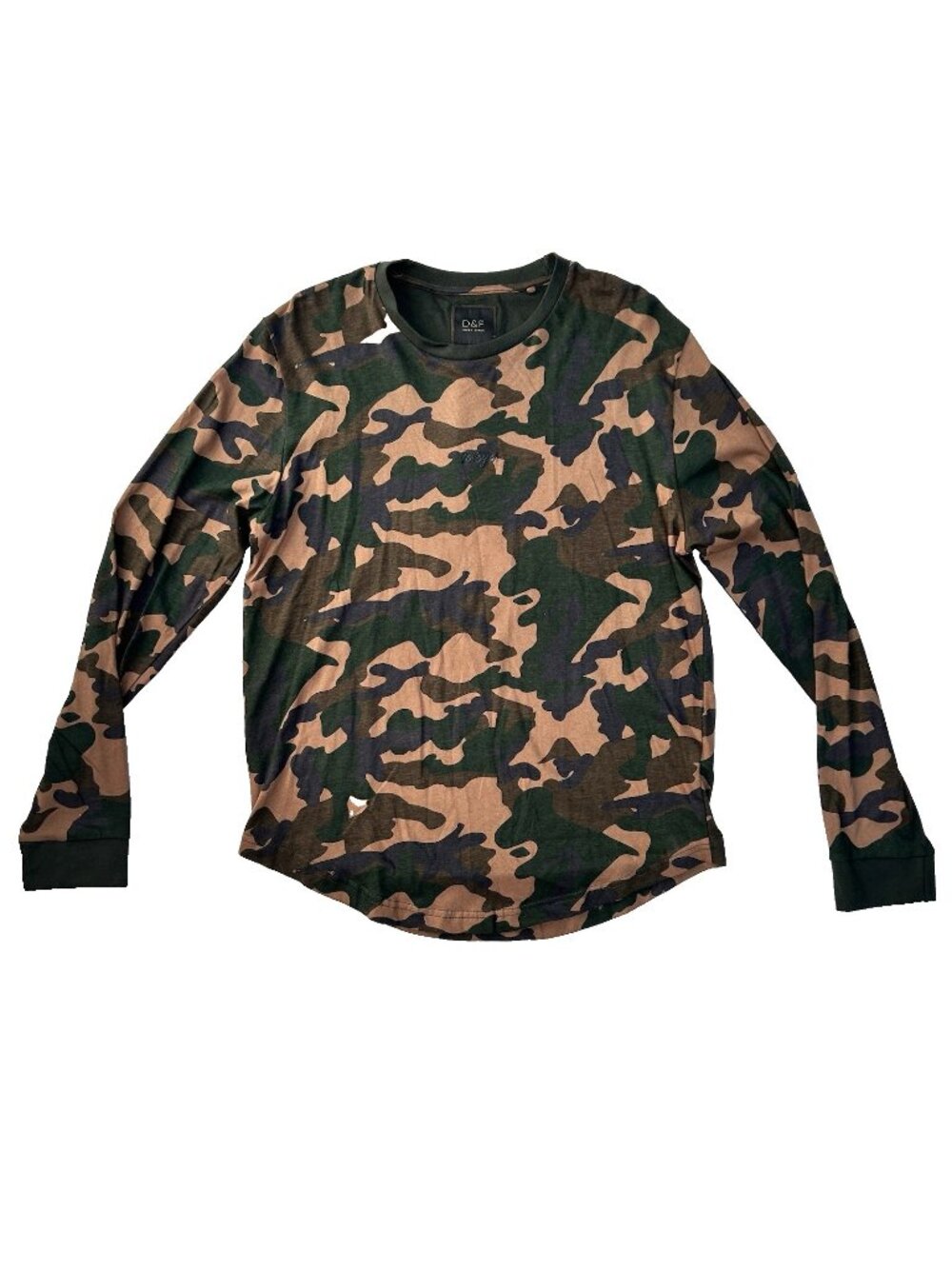 D&F Denim & Flower Ricky Singh Camo Long Sleeve Henley Shirt Mens Size Medium